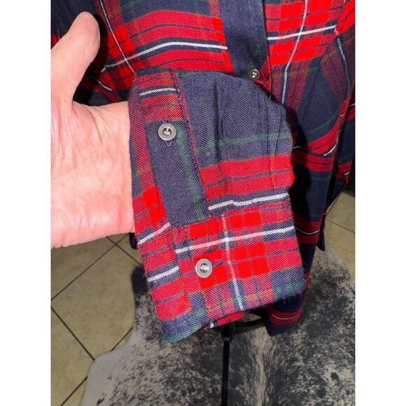NWT Staccato Red Navy Plaid Boy Friend Long Shirt Top Button-Up Shirt M Academic - Picture 8 of 10